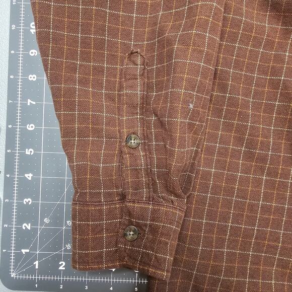 Woolrich Flannel Shirt Large Brown Plaid Dadcore Outdoors Workwear Tartan Retro - Picture 3 of 12